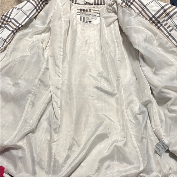 1X Plaid lined rain coat trench style Weather Tamer white grey cream button plus - Picture 2 of 9